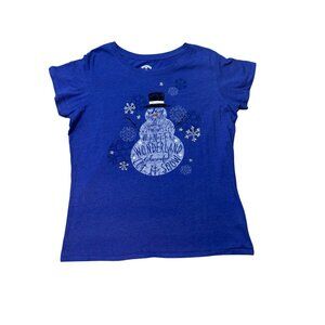 Holiday Time Women Blue Snowman Winter Wonderland T-Shirt 2X 18W/20W Sleeve 1824